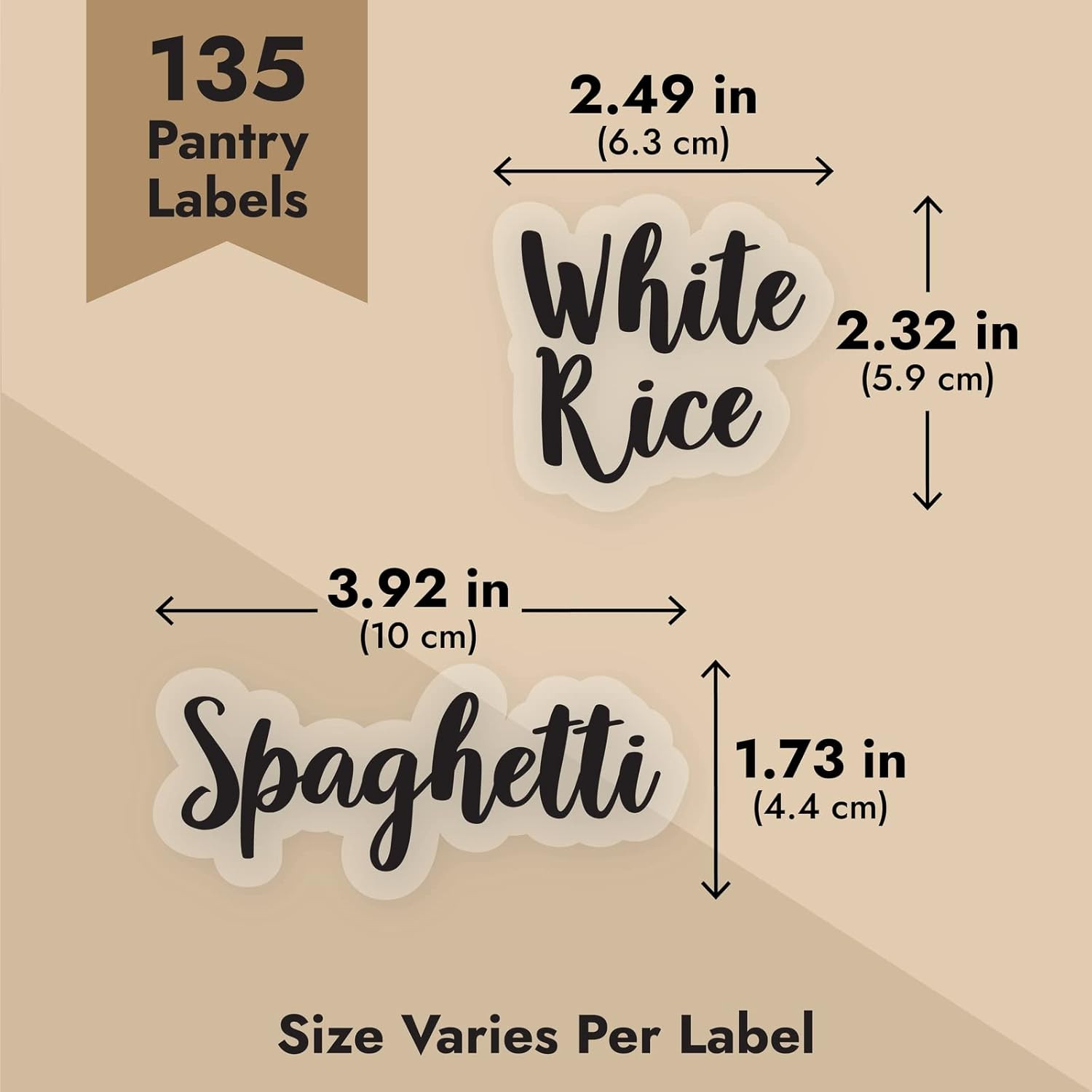 Labels for Food Containers – 135 Count, Preprinted Black Cursive on Clear Backin