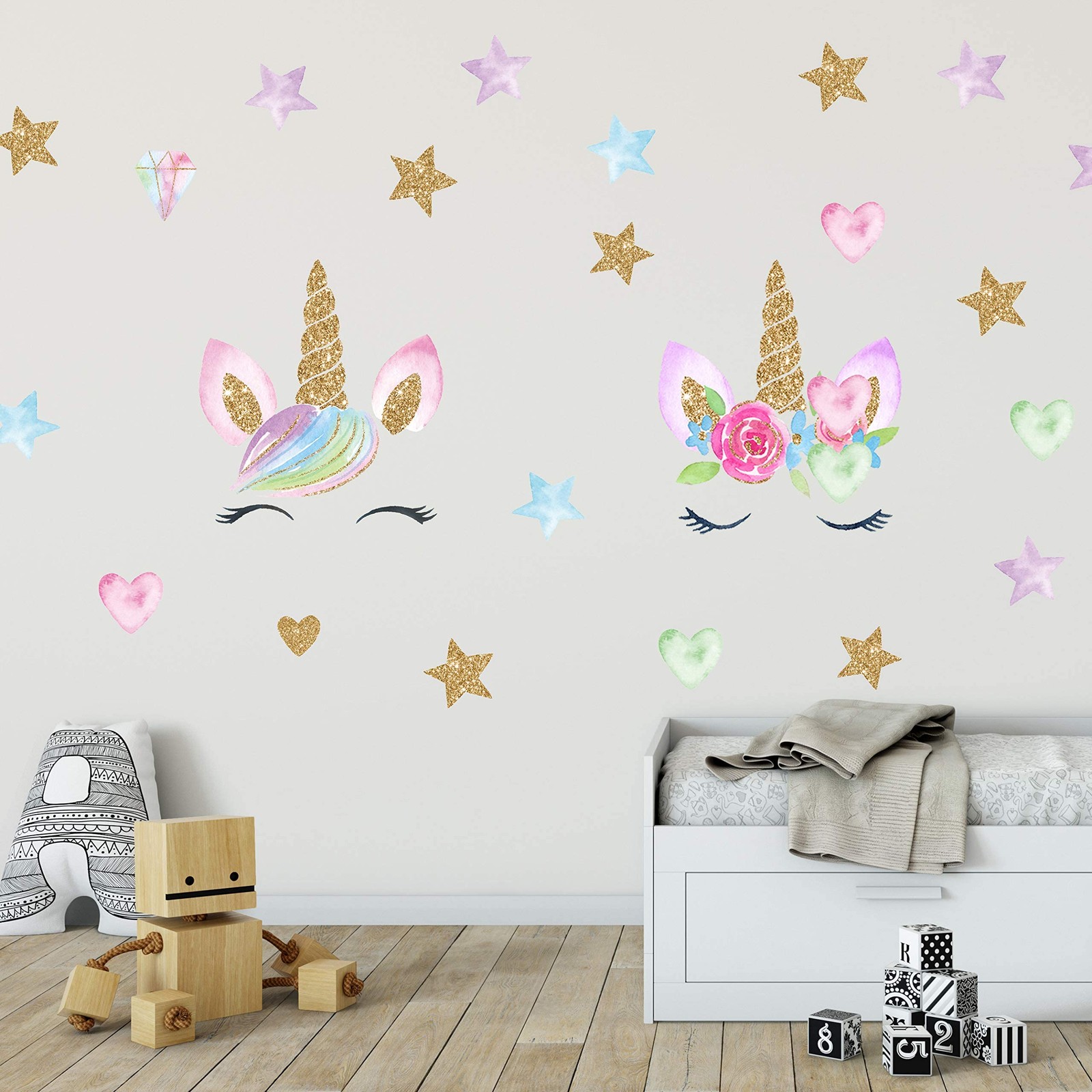 4 Sheets Unicorn Wall Decals Stickers for Girls Room,Large Size Unicorn Wall …