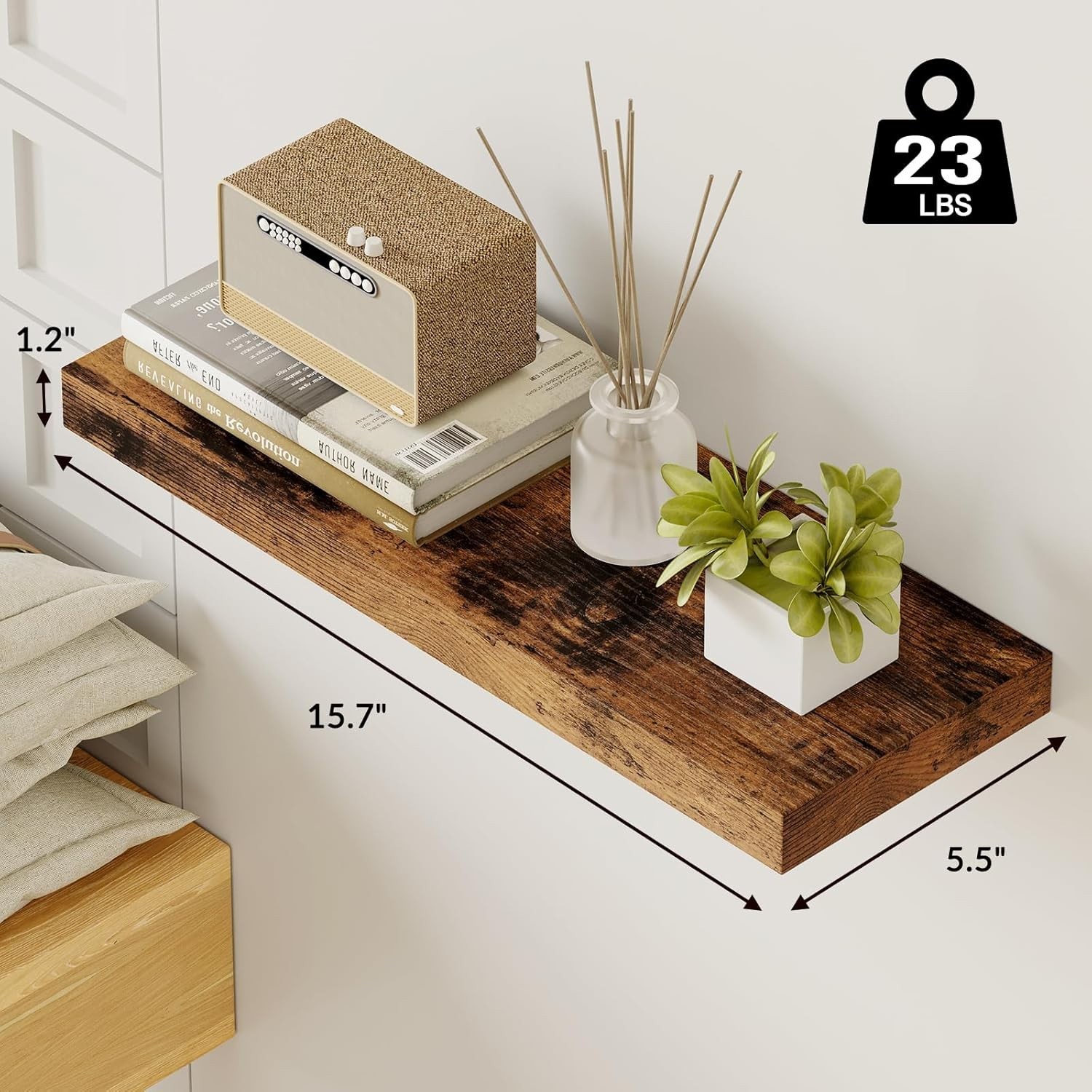 15.8in Floating Shelves, Set of 6 Wood Shelves, Farmhouse Shelf Wall Decor for B
