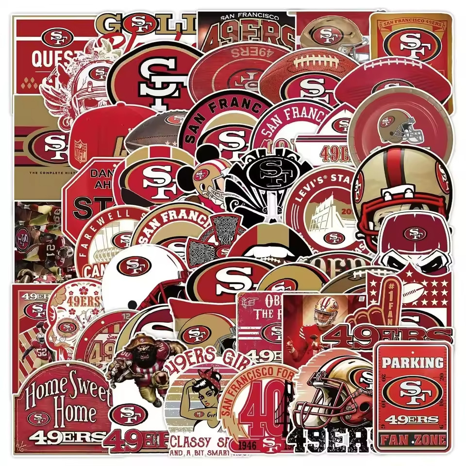 50pc SAN FRANCISCO 49’ERS INSPIRED FOOTBALL STICKERS-Tool Box, Car, Lockers
