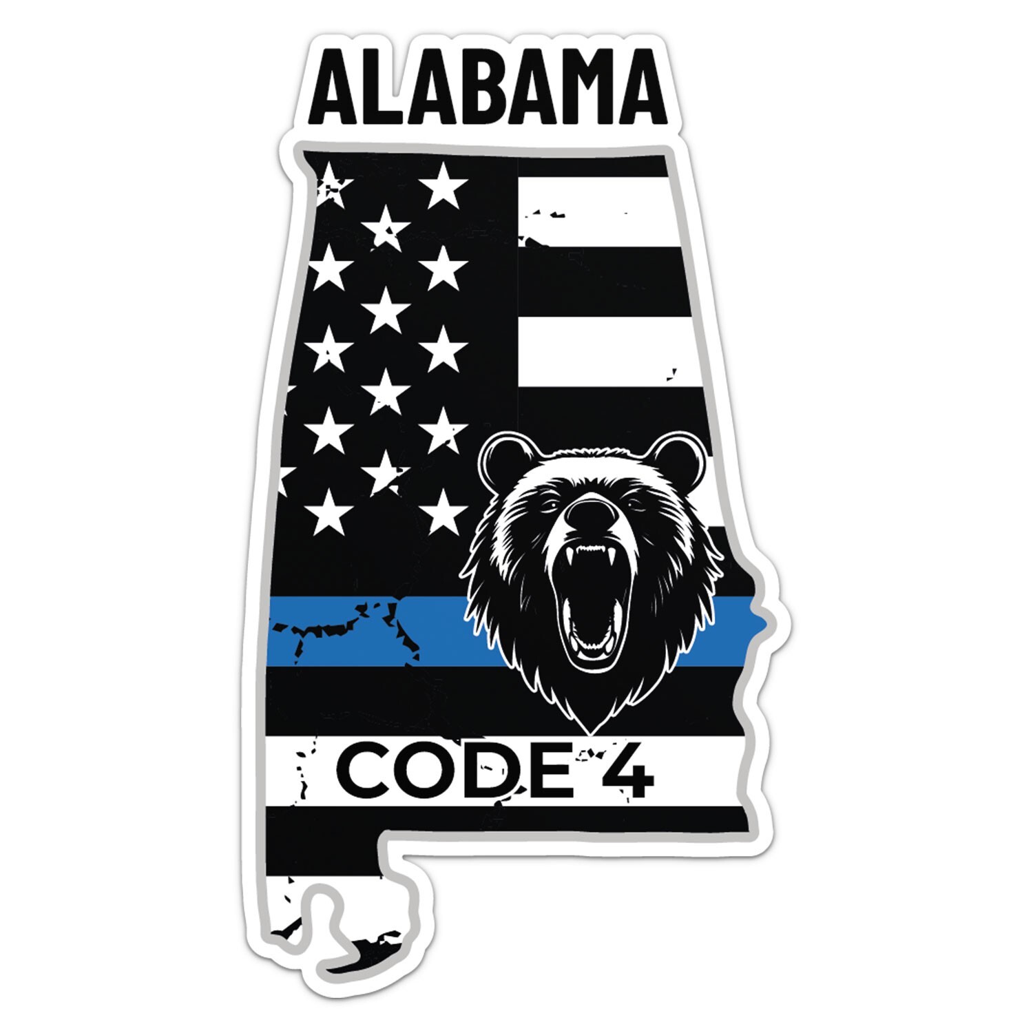 Alabama State Code 4 Thin Blue line Sticker Car Bumper Vinyl Decal
