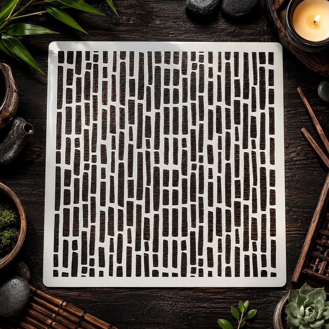 Bamboo Wall Stencil Modern Japandi Geometric Pattern Reusable Mylar