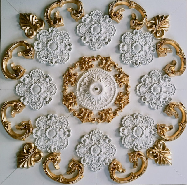 X14 Ceiling Mirror Rose Alabaster Gypsum Stucco Handmade – 60 X 60 Cm