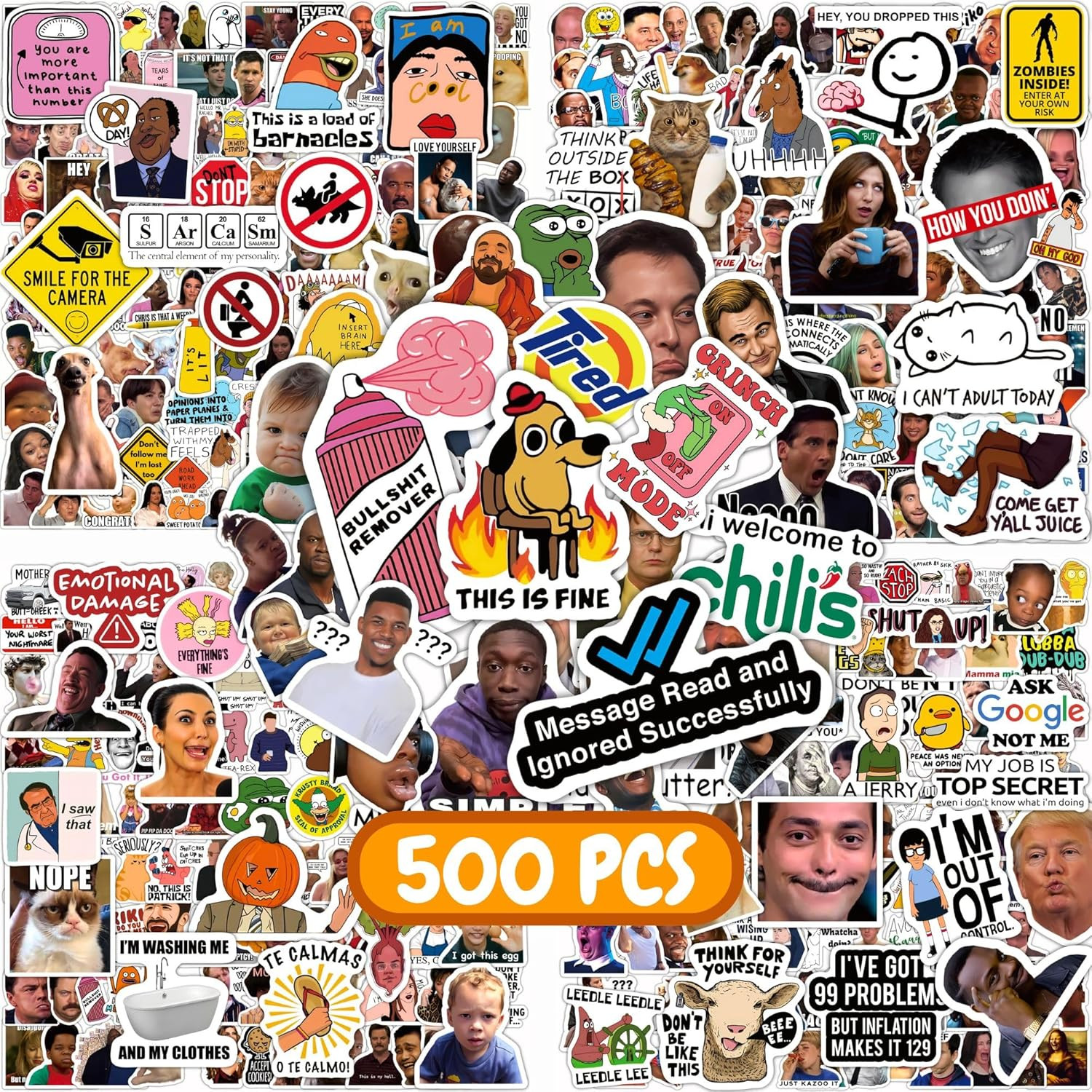 500 Pcs Funny Stickers for Adults & Teens – Trendy Meme Sticker, VSCO Vinyl Deca