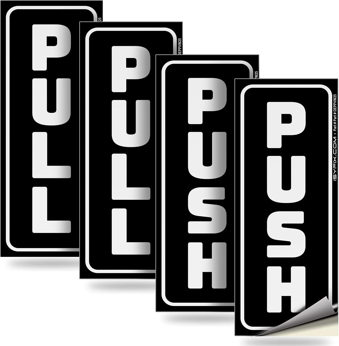 Push Pull Stickers Sign – 2 Pack 2X5 Inch -Vertical Decal Self-Adhesive, Black/W