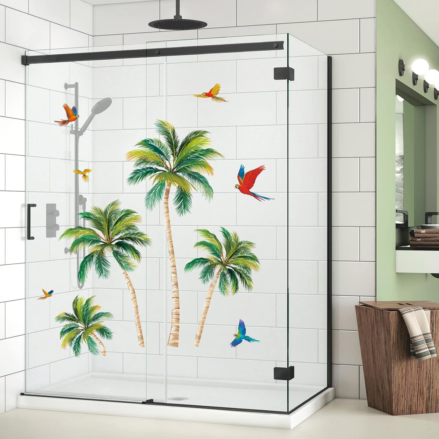 Wondever Tropical Window Clings Palm Tree Birds Glass Sticker Decal anti Collisi