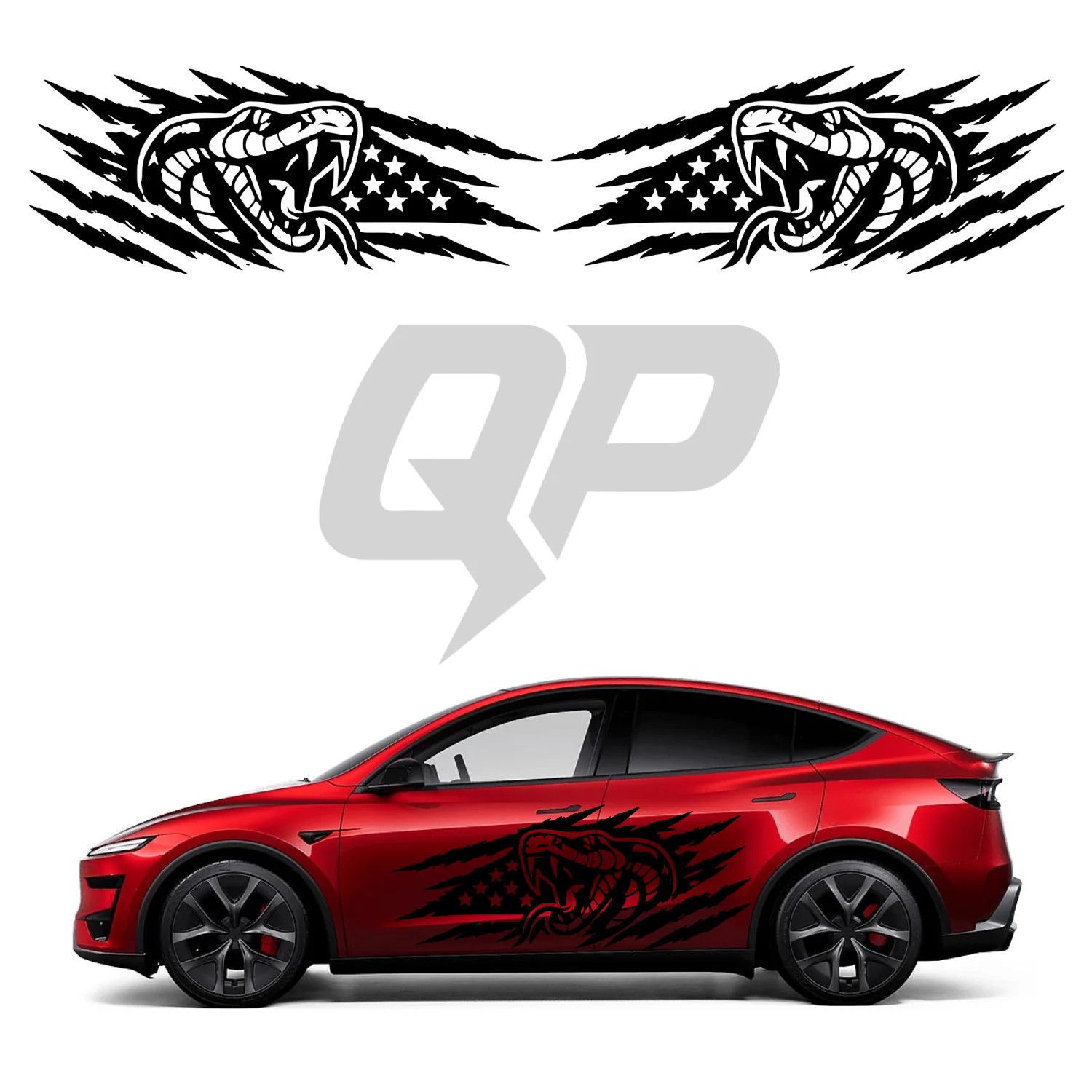 Tesla Model Y Snake American Flag Claw Scratch Decal Kit