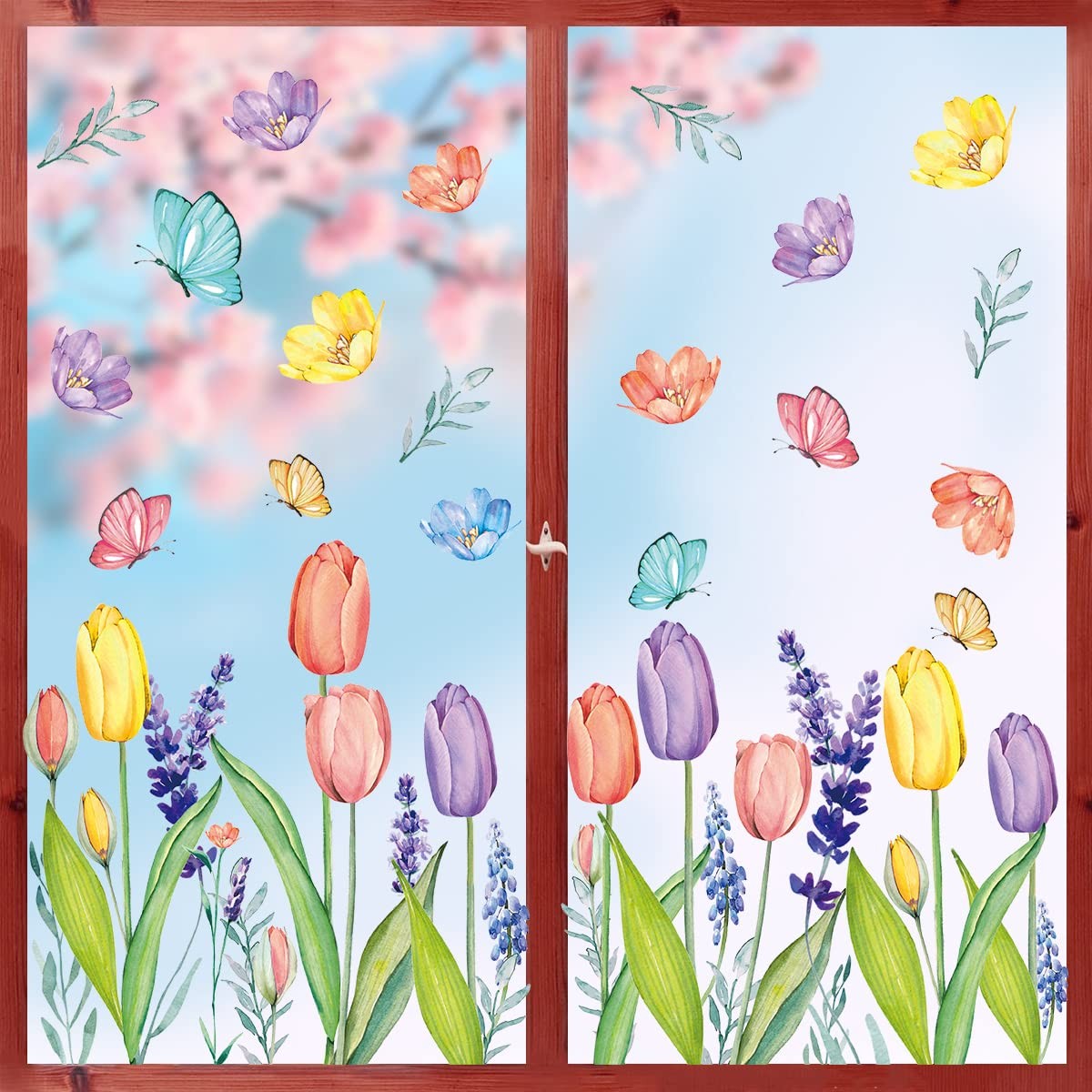 67 PCS Spring Summer Window Cling Stickers Tulip Butterfly Flower Decals Set