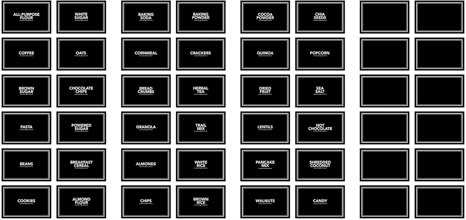 Chalk Pantry Labels: 36 Preprinted Black Peel and Stick Organization Stickers