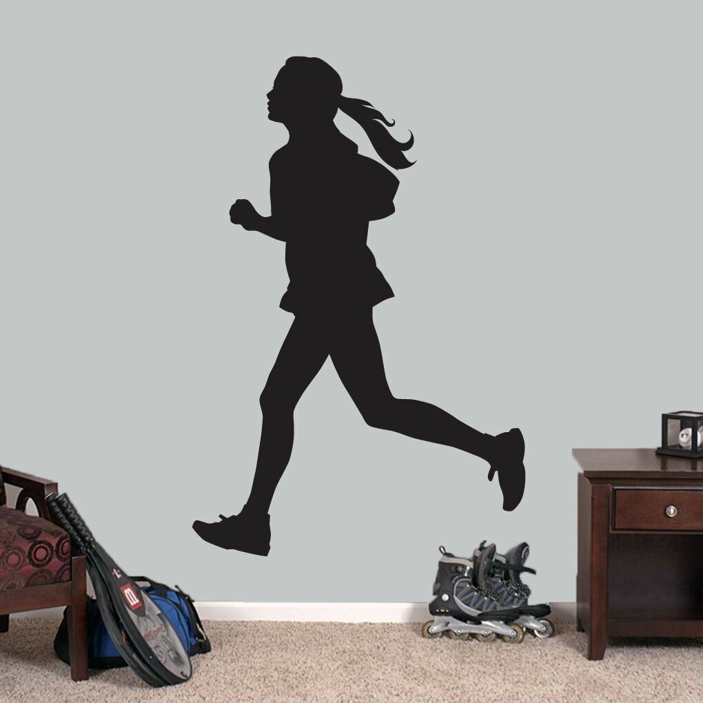 Girl Running Wall Decal – Sports, Running, Kids, Teens, School, Locker Room, Art