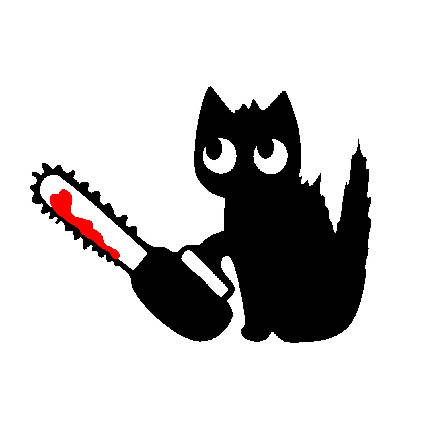 Cat with Bloody Chainsaw Decal, Evil Cat Silhouette Sticker- Murderous Vinyl Cat