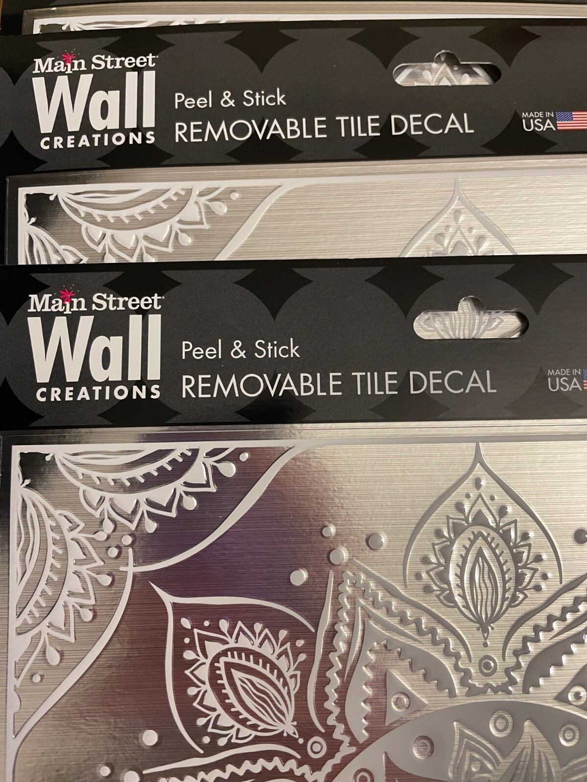 7 x Main Street Wall Creations Peel & Stick Removable Tile Decals White Mandala