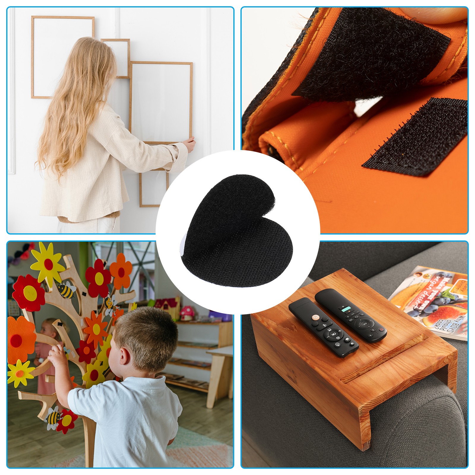 2 Inches Hook and Loop Dots 16 Sets Circle Self Adhesive Tape Black