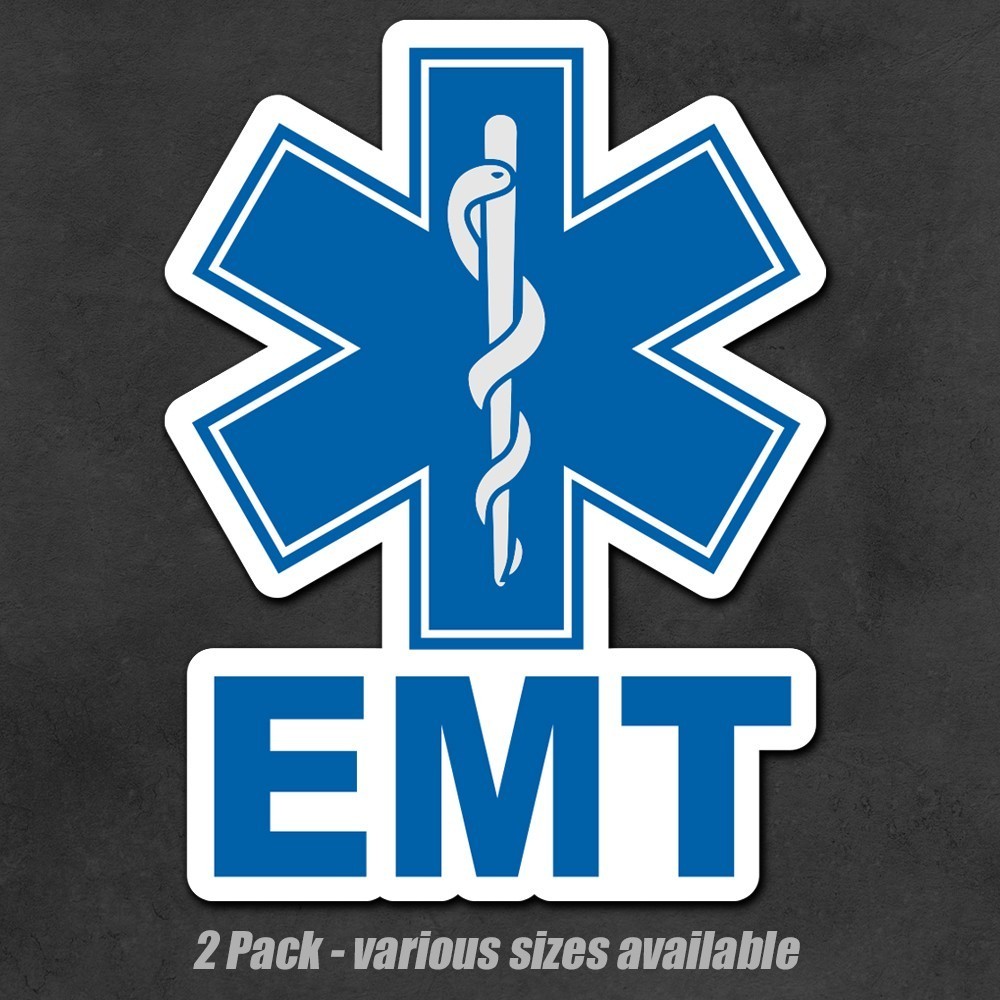 EMT Sticker Hard Hat Bumper Decal Helmet Safety Label Medical Vehicle Window 2pk