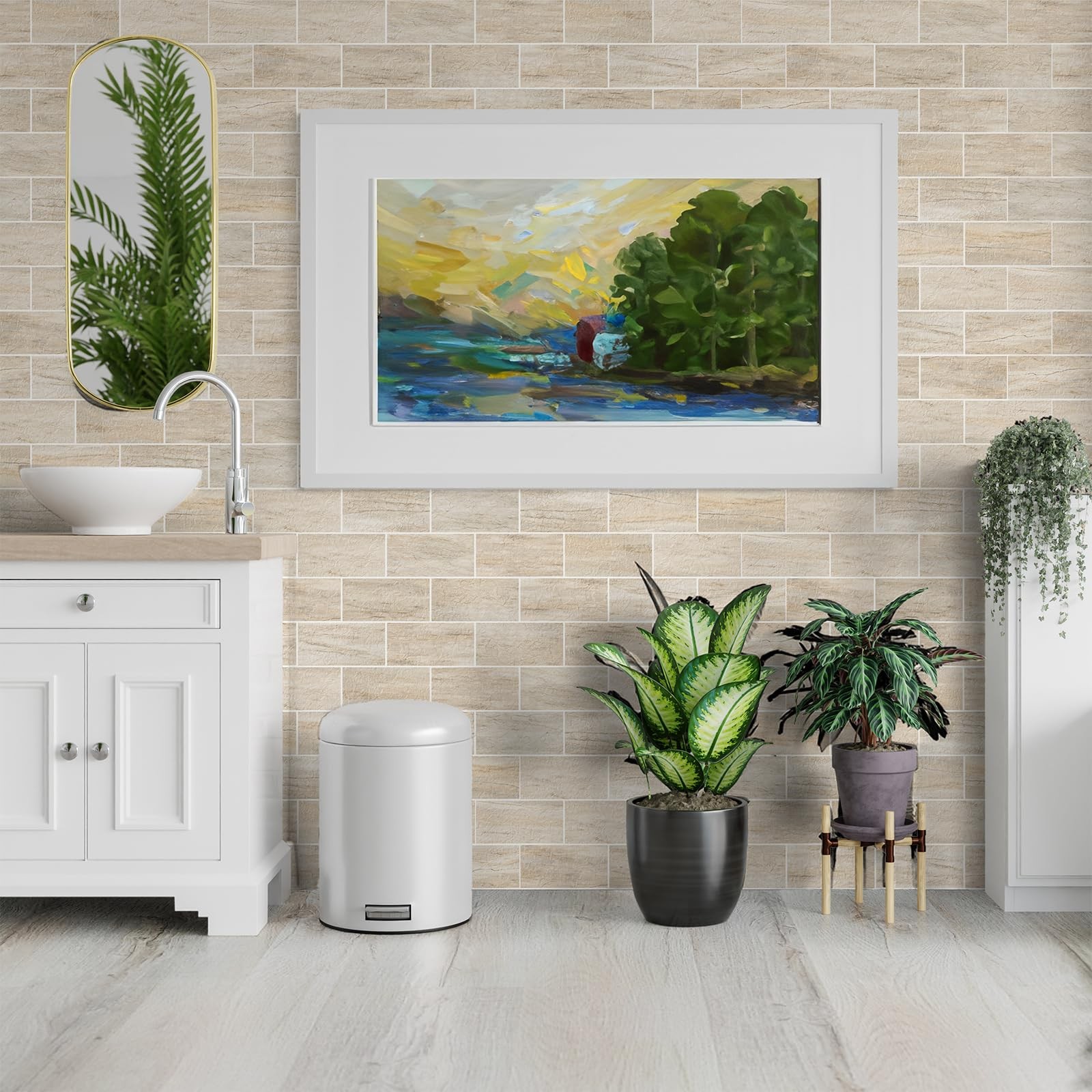 Azulejos Adhesivos Estilo Metro Beige Y Gris Para Bano Pack De 100 Lujo