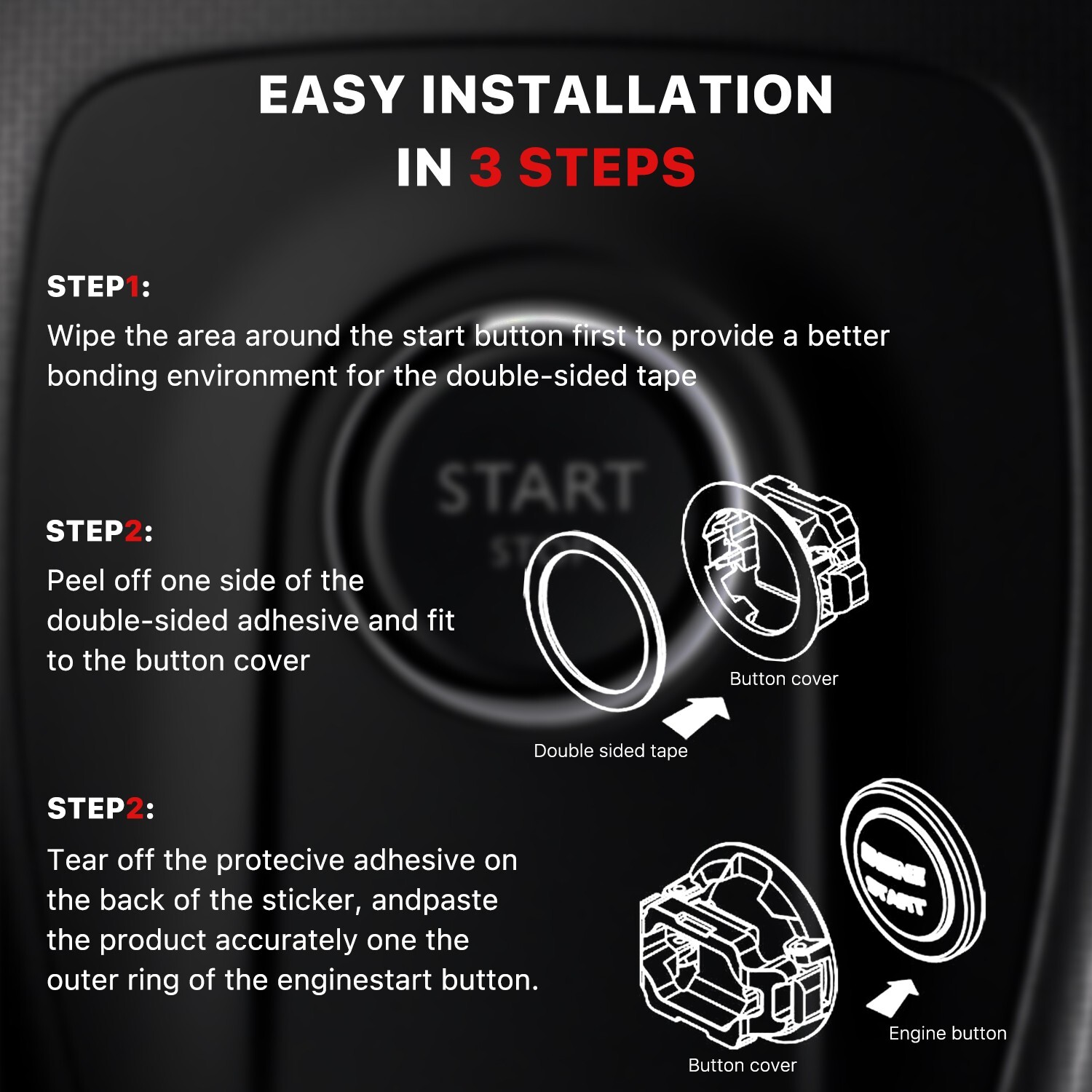 Car Push Engine Start Button Cover, Touch Button Protector Cover