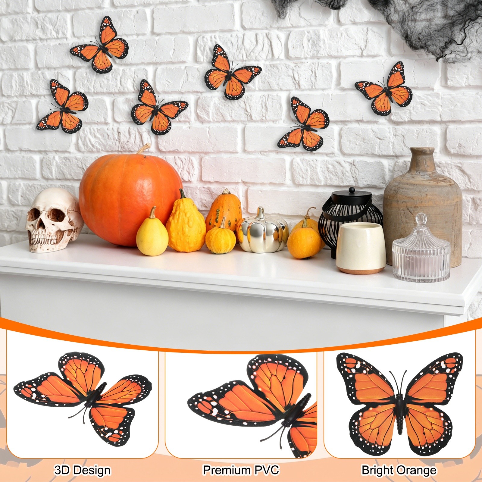 24 Pack Monarch Butterfly Decorations, 3D Wall Decor [Orange, 3.94»x3.15»]