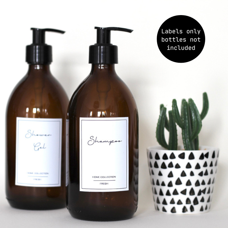 Bathroom Bottle/Jar Labels – White Rectangular- – Elegant Style -Pantry stickers
