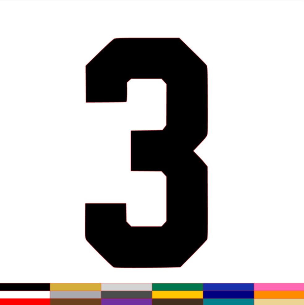 Number Three 3 Decal PICK SIZE COLOR Vinyl Sticker Jersey Athlete Varsity Sport
