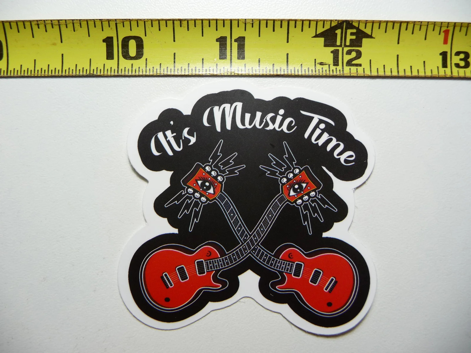 IT’S MUSIC TIME CROSSED GUITARS SMALL STICKER DECAL BAND SONGS MUSICIAN
