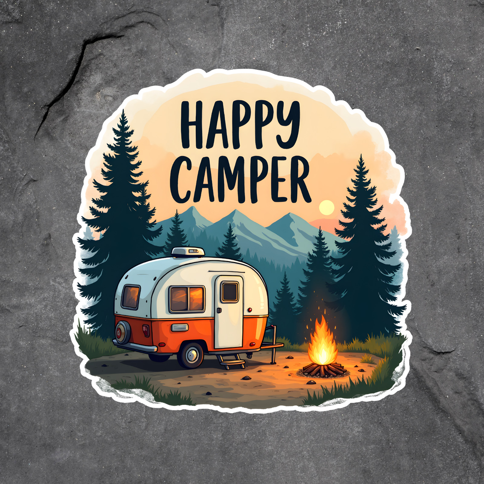 Happy Camper Sticker Vinyl Decal Camping RV Campfire Outdoor Adventure