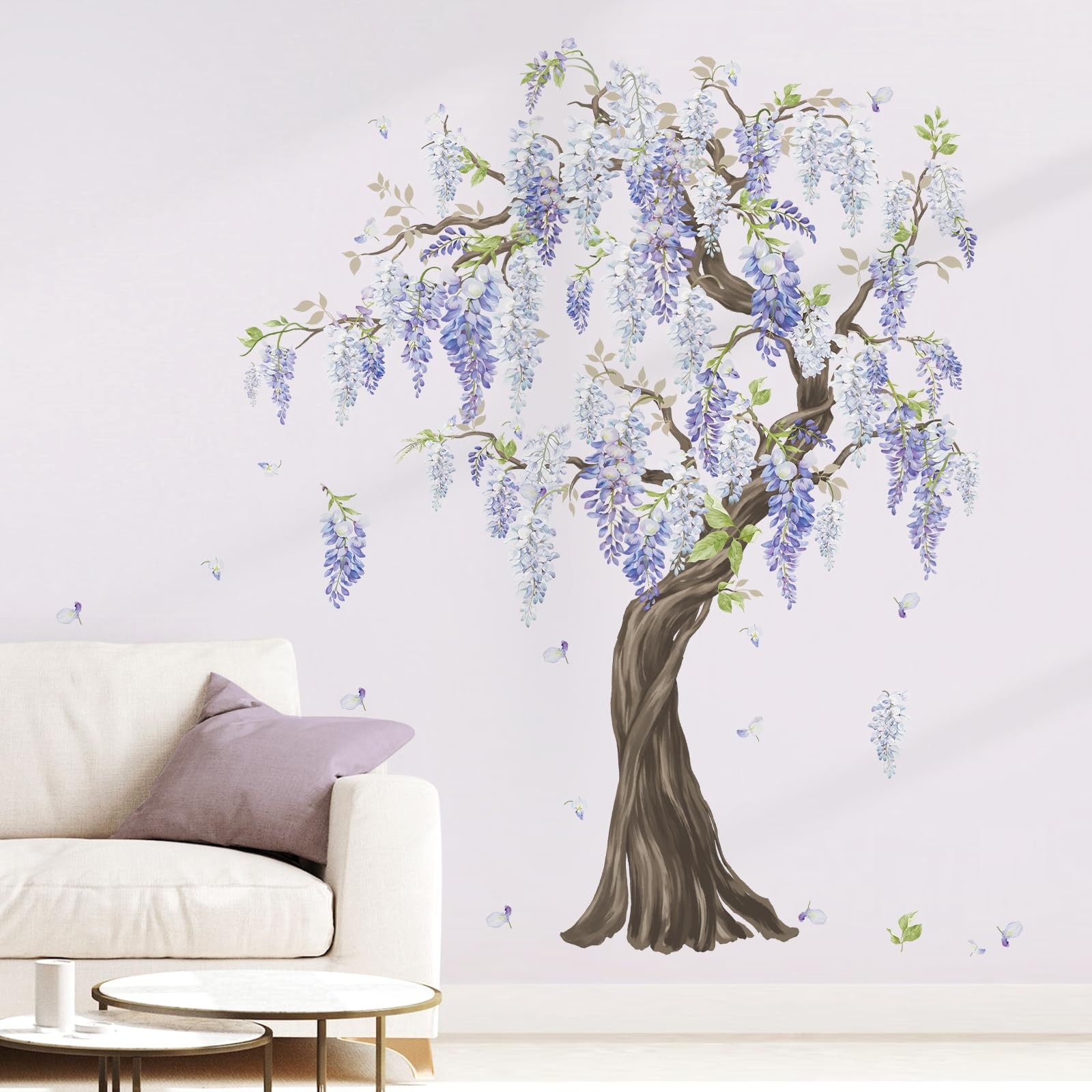 wondever Purple Flower Tree Wall Stickers Large Hanging Wisteria A