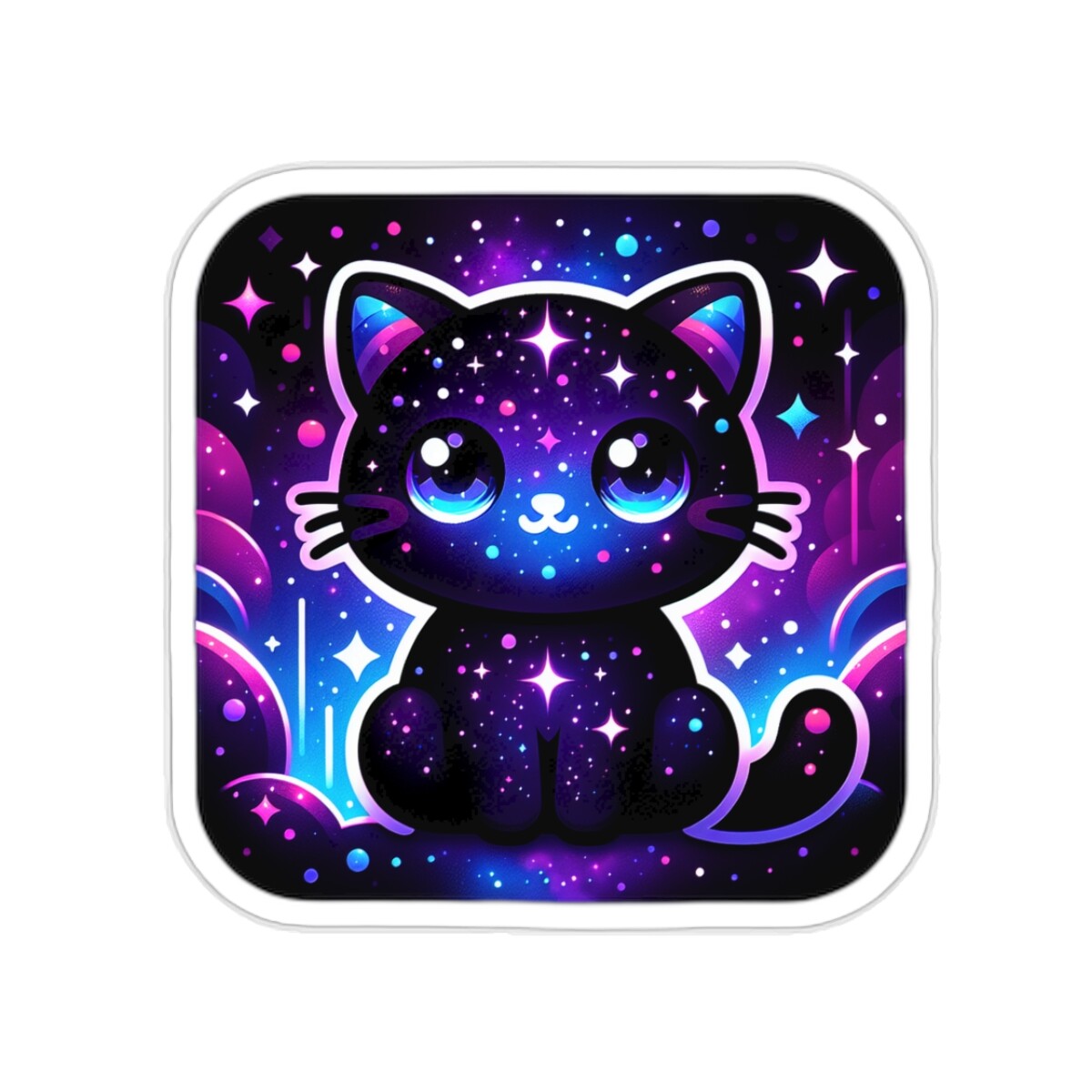 Sticker Cosmic Cat with Celestial Background Cute Black Cat 2×2″ 3×3″ 4×4″ 6×6″