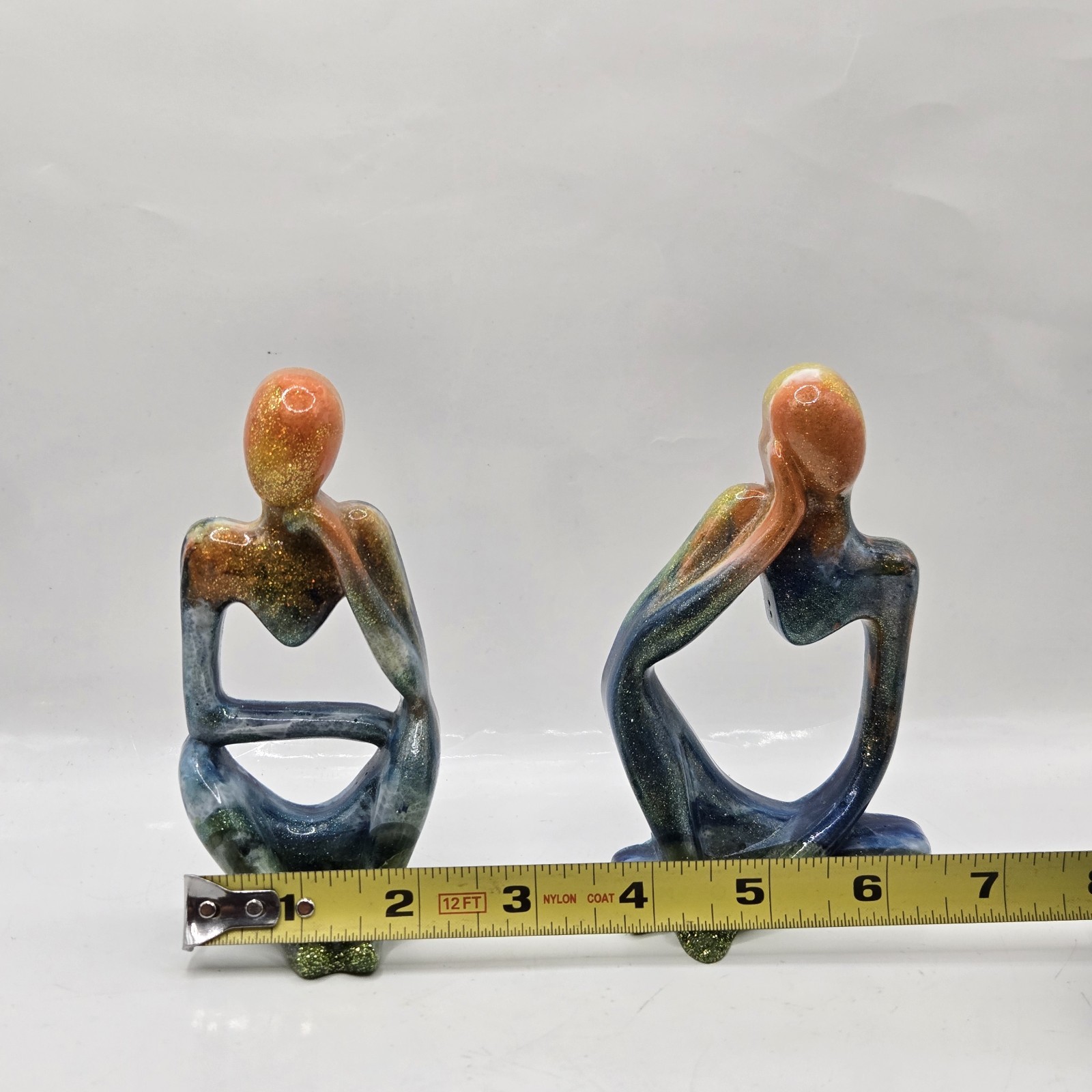 Home Decor Set of 2 Resin Graffiti Thinker Statues Accent Abstract Glitter 5″H