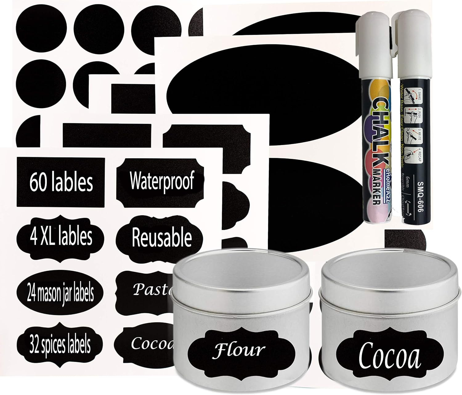 Chalkboard Jar Labels for Canning Mason Jars Premium Reusable Stickers Glass Cha