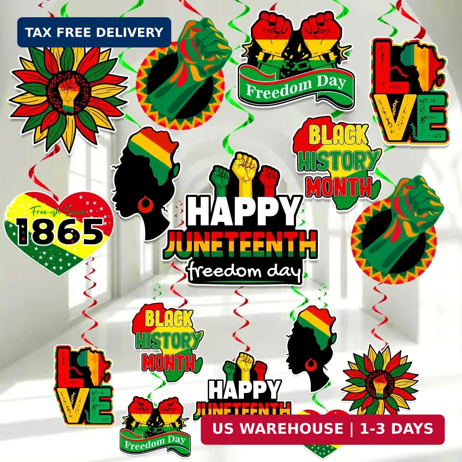 Happy Juneteenth Hanging Swirls June 19th African Afro American Independence Day