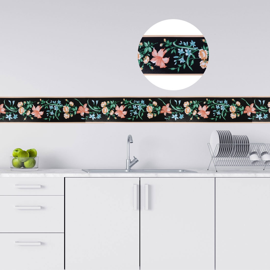 Wall Paper Border Self Stick PVC Black+Green Lily Pattern Wall Window Decor