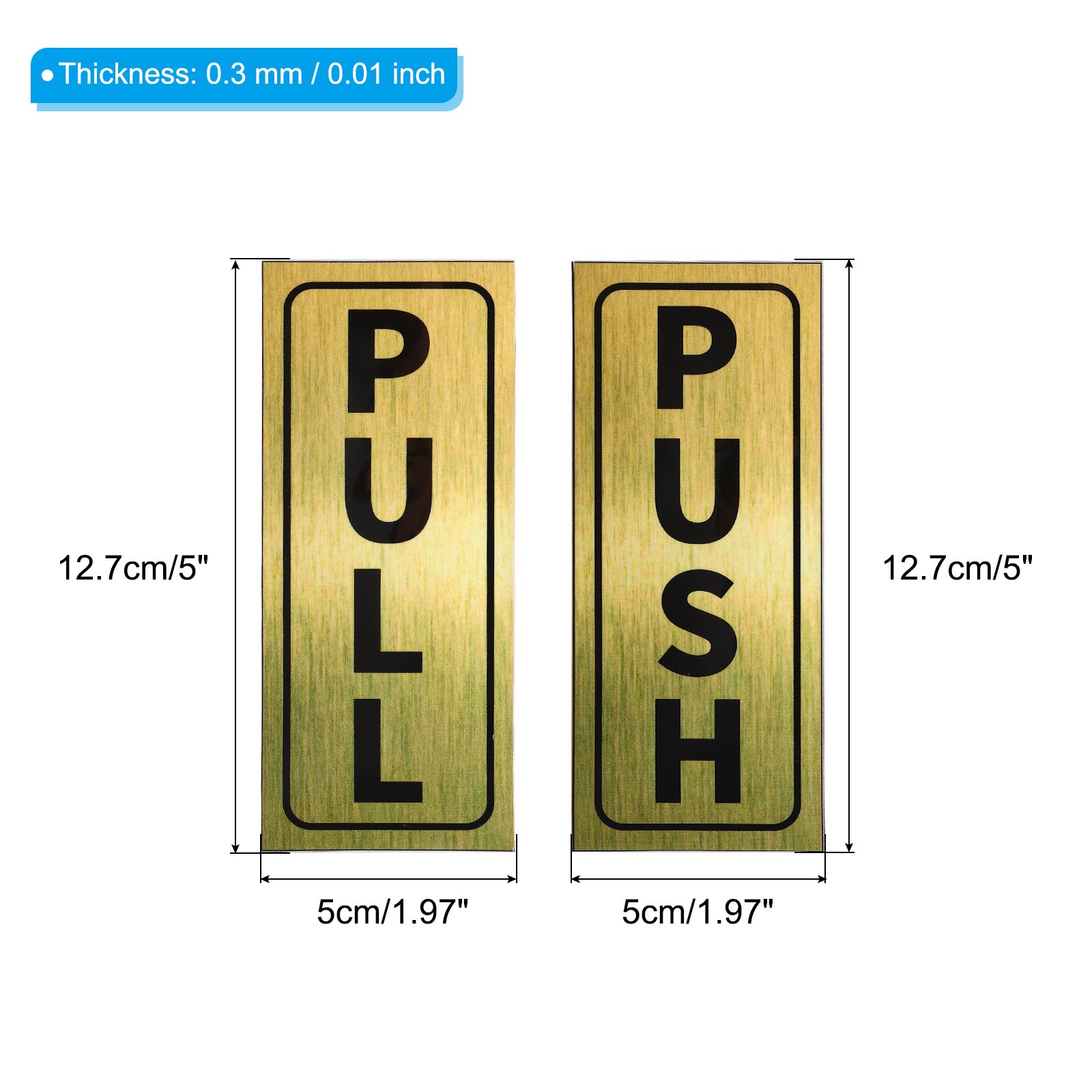 Push Pull Door Sign 2″x5″ Self-Adhesive Waterproof Pull Push Sticker Golden