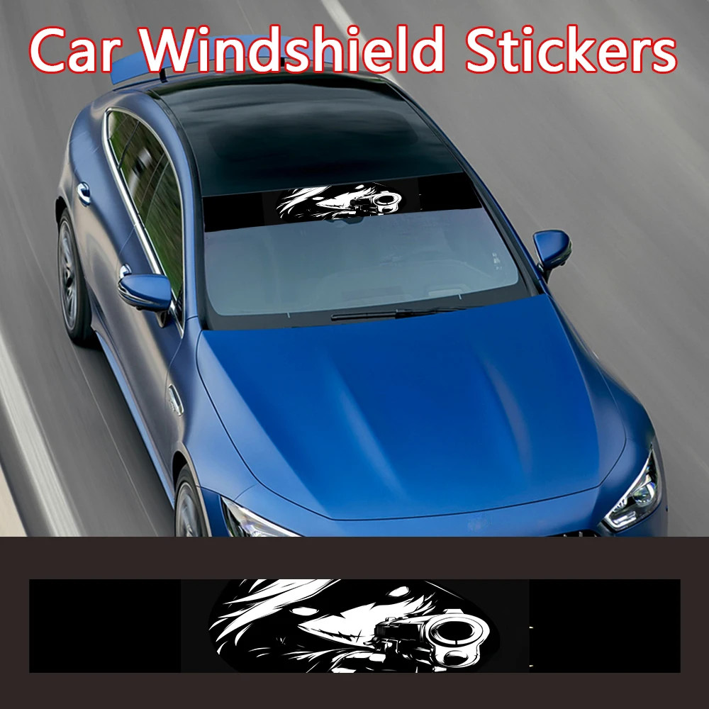 Anime Gun Girl Car Windshield Stickers Front Rear Windshield Rear Gear Sunshade