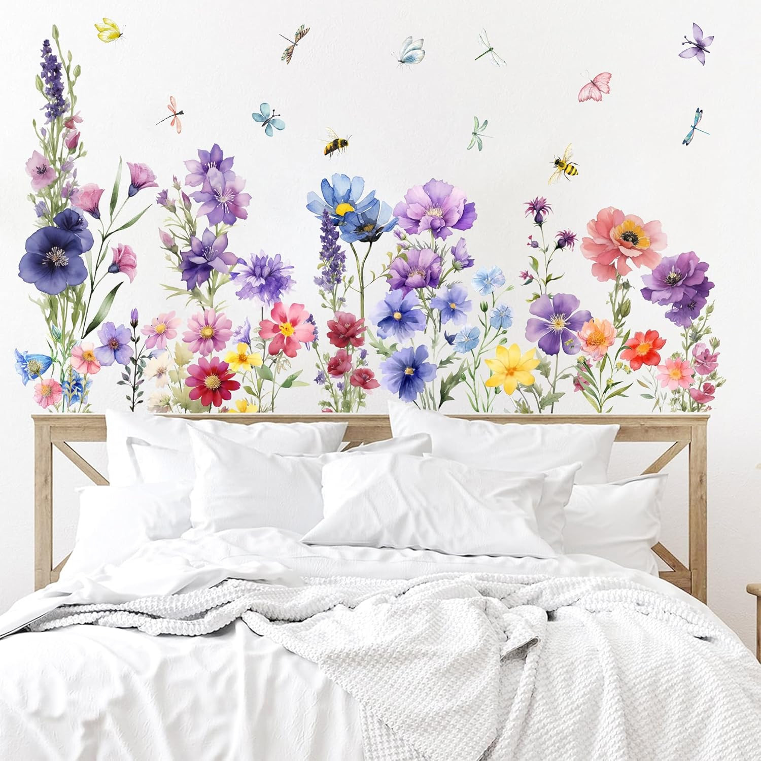9-Piece Floral Wall Decals – Removable Vinyl Flower and Butterfly Stickers