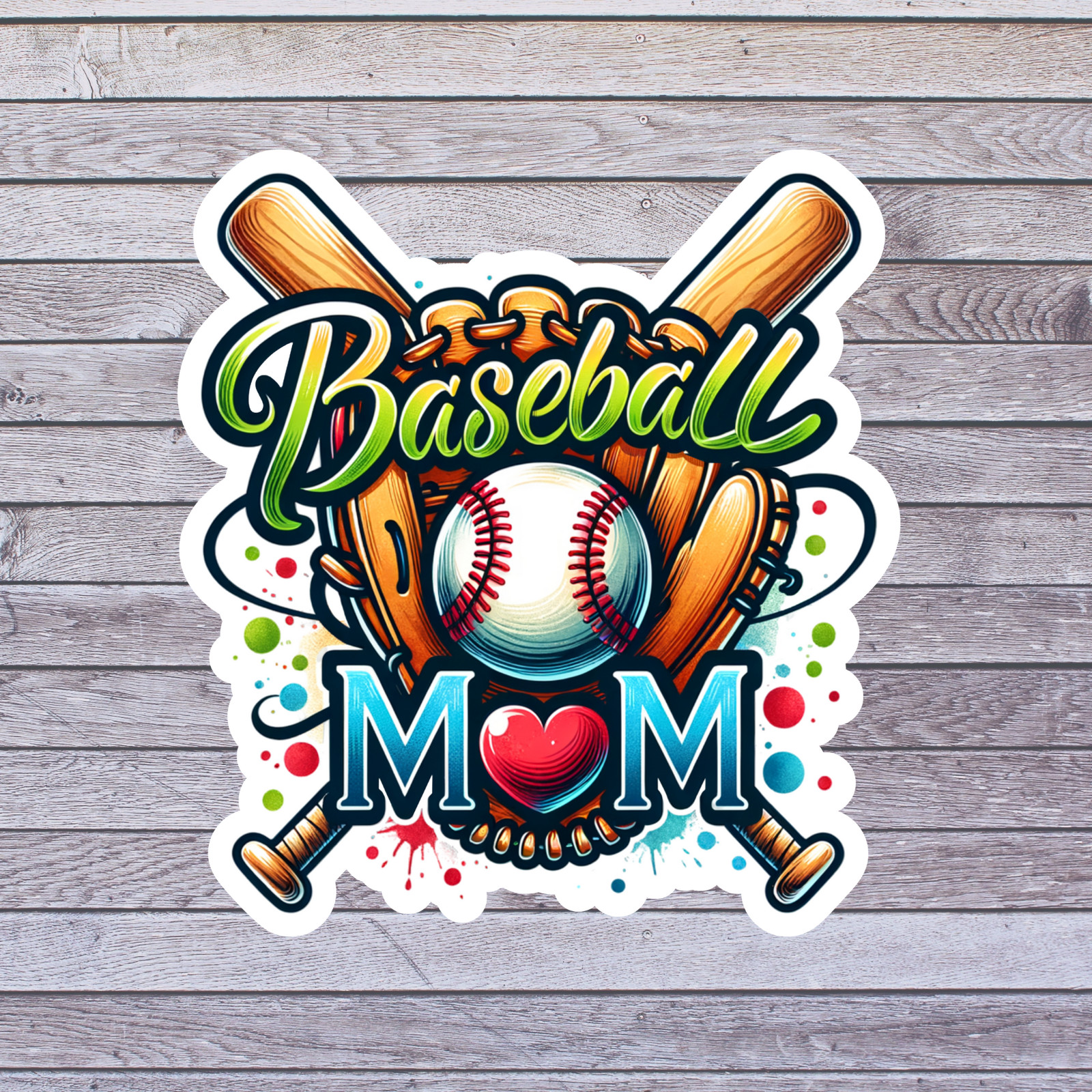 Baseball sticker vinyl decal mom bats glove ball colorful sports art