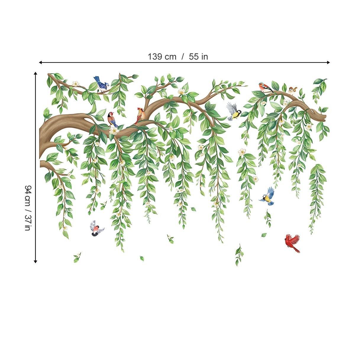 Wondever Tree Branch Wall Decal Green Vinyl Peel Stick Large