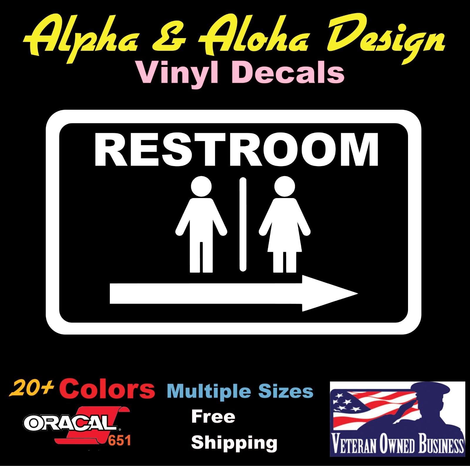RESTROOM DIRECTION SIGN BUSINESS VINYL DECAL STICKER LEFT OR RIGHT ARROW