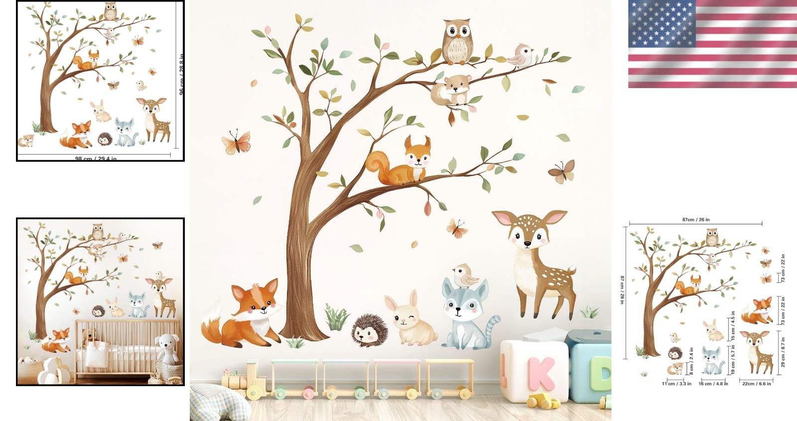 Woodland Animals Wall Stickers Forest Tree Decal Kids Nursery Bedroom Decor