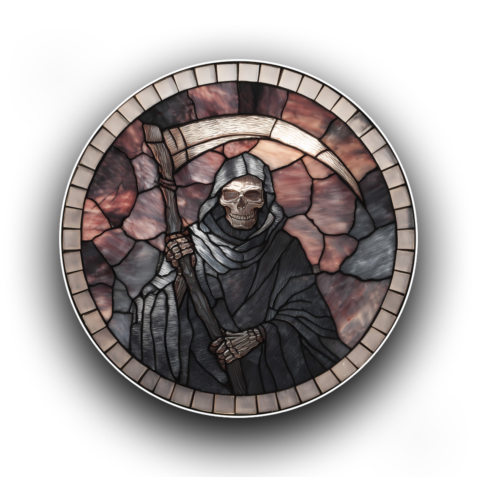 Gothic Grim Reaper Horror Scary Stained Glass Style Opaque Vinyl Sticker Decal