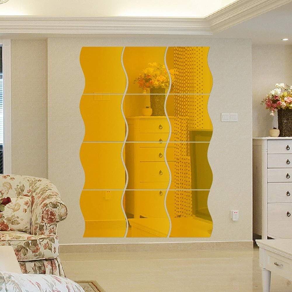 12PCS Wavy Mirror Wall Stickers, Full Length 3D Art DIY Home Decorative Acrylic