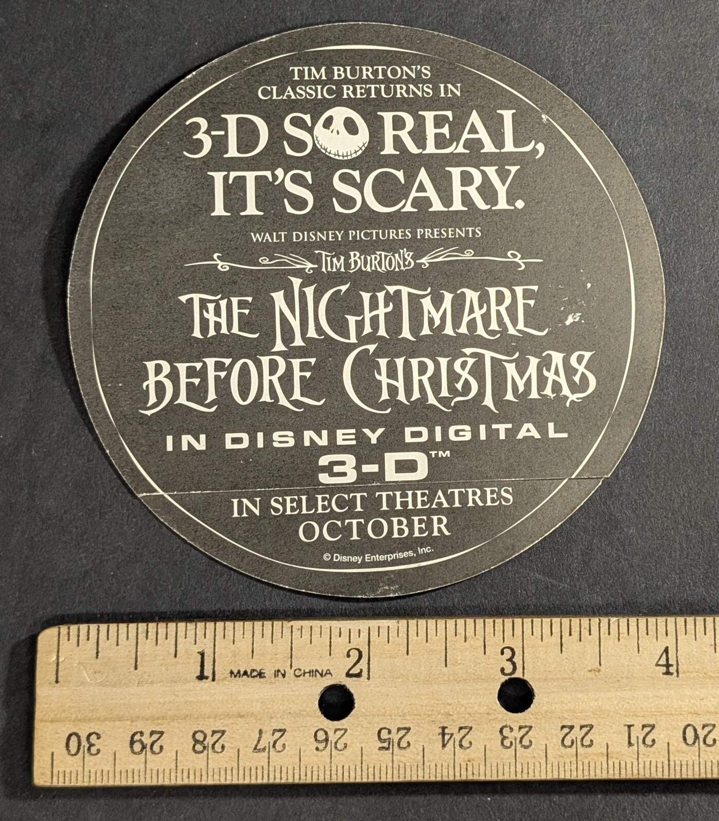Nightmare Before Christmas 3D Movie Promo Vinyl Sticker 4″ Round Unused 2006