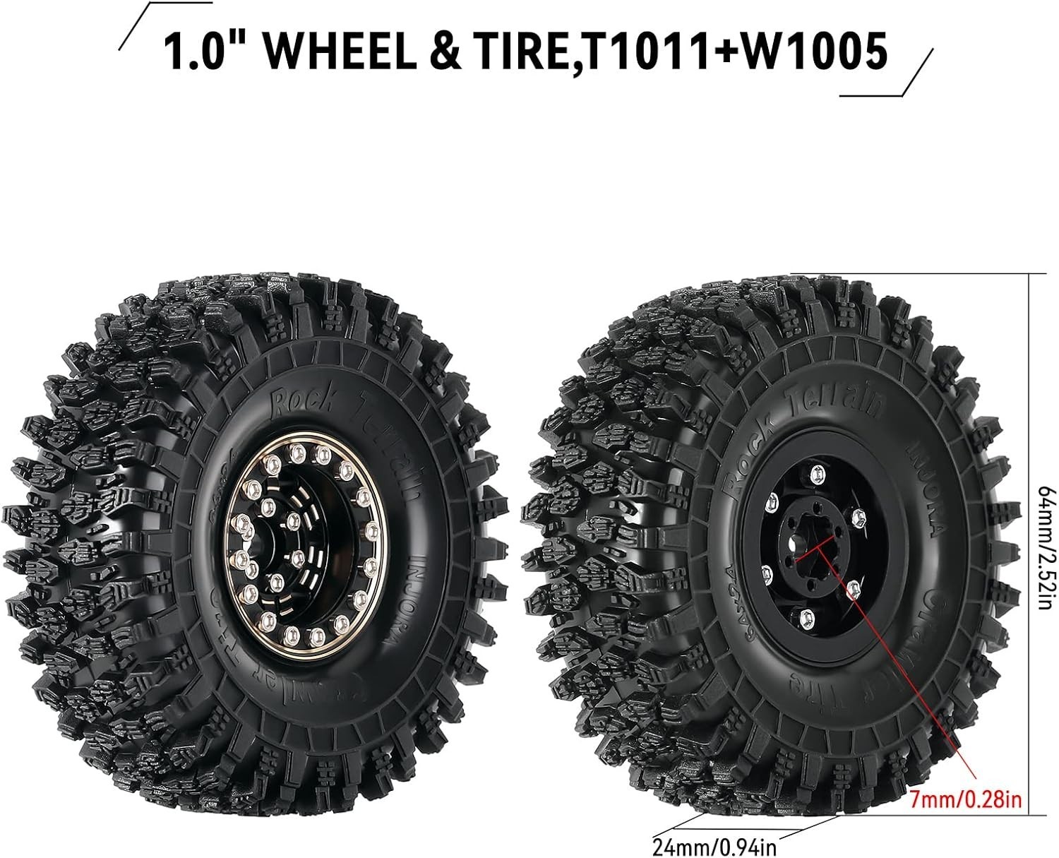 1.0 Brass Beadlock Tires Set 4PCS Tires for 1/18 TRX4M 1/24 RC Crawler Car Axial