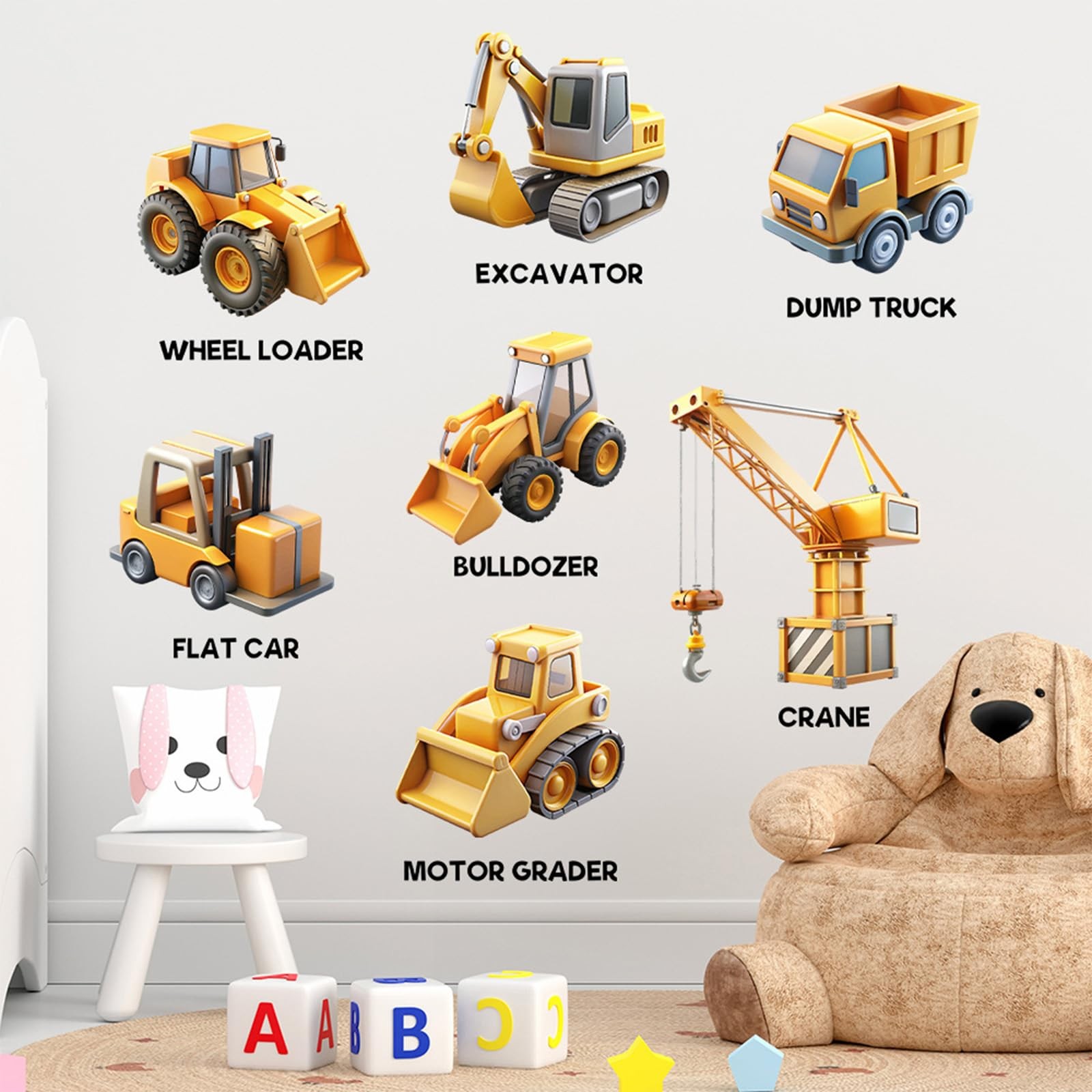 Pomodee Construction Vehicles Wall Stickers, Truck Decals for Boys Room