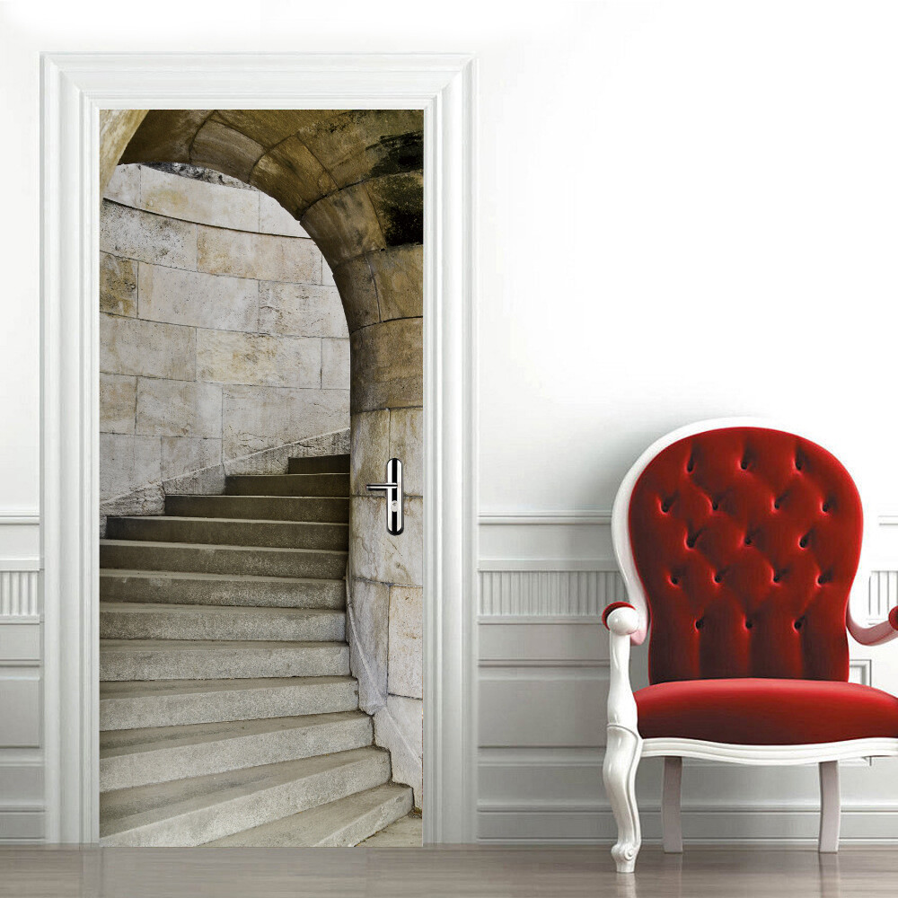 3D Wall Art Basement Stone Stair Door Sticker PVC Decal Self-adhesive Wrap Mural