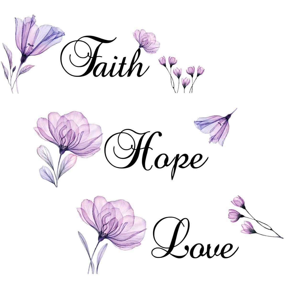 Faith Hope Love Wall Sticker Purple Lily Flower PVC Wall Decal Home Backgroun…