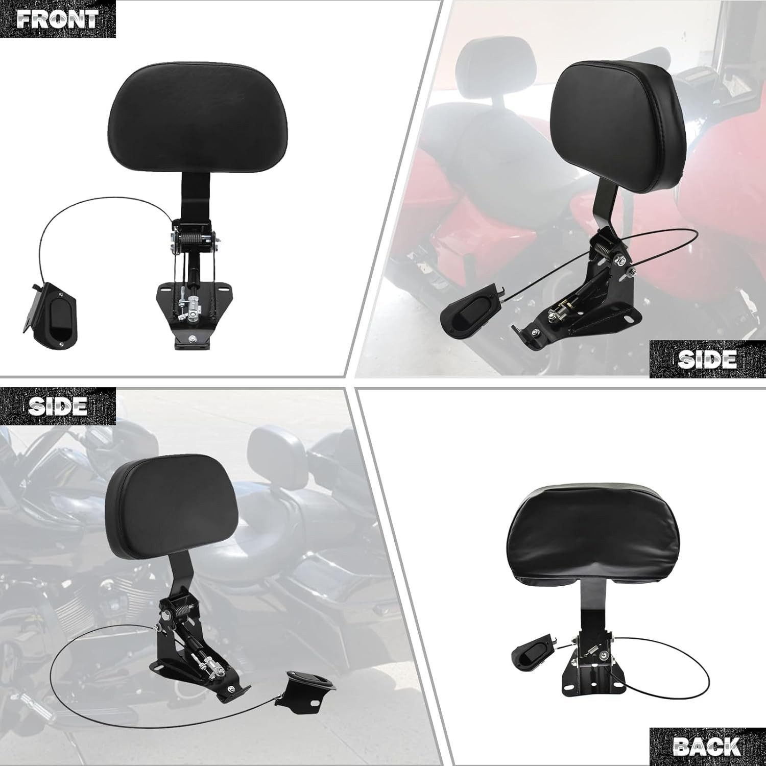 Motorcycle Adjustable Rider Backrest with Pad Foldable Driver Backrest Fit for H