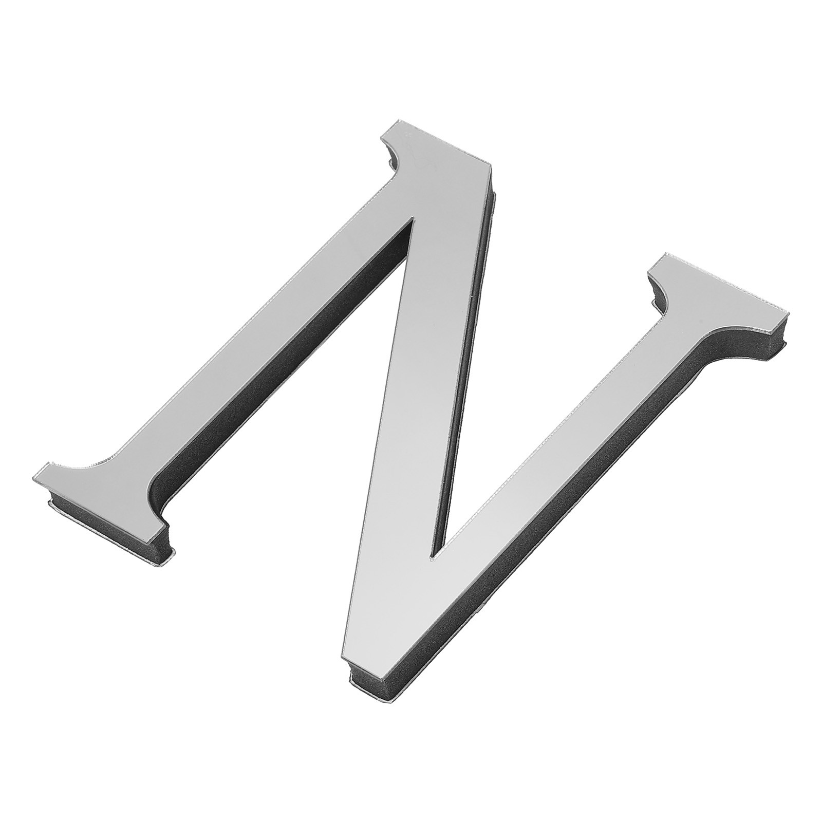 3D Acrylic Alphabet Mirror Wall Sticker Letter N Self-Adhesive Silver Tone