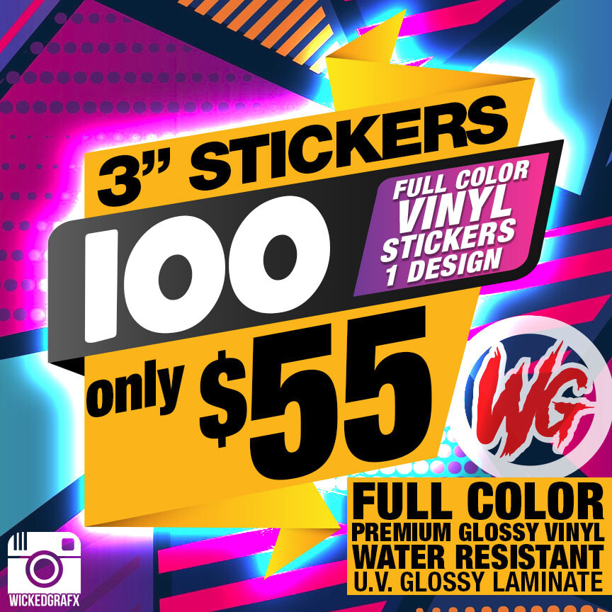 100 PREMIUM GLOSSY CUSTOM STICKERS ANY SHAPE logo band dj business art promo