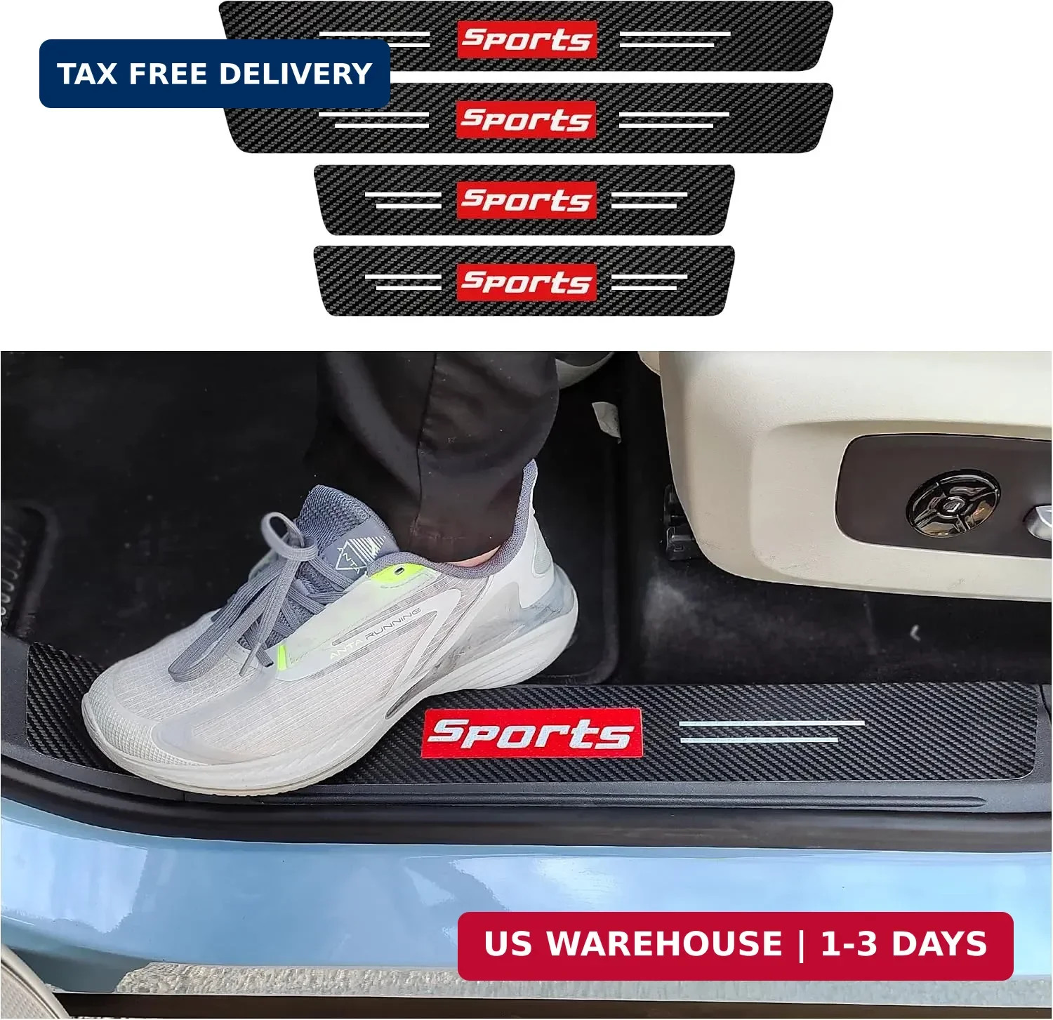 4Pcs Car Door Sill Protector,Sport Carbon Fiber Threshold Anti-Scratch Sticker D