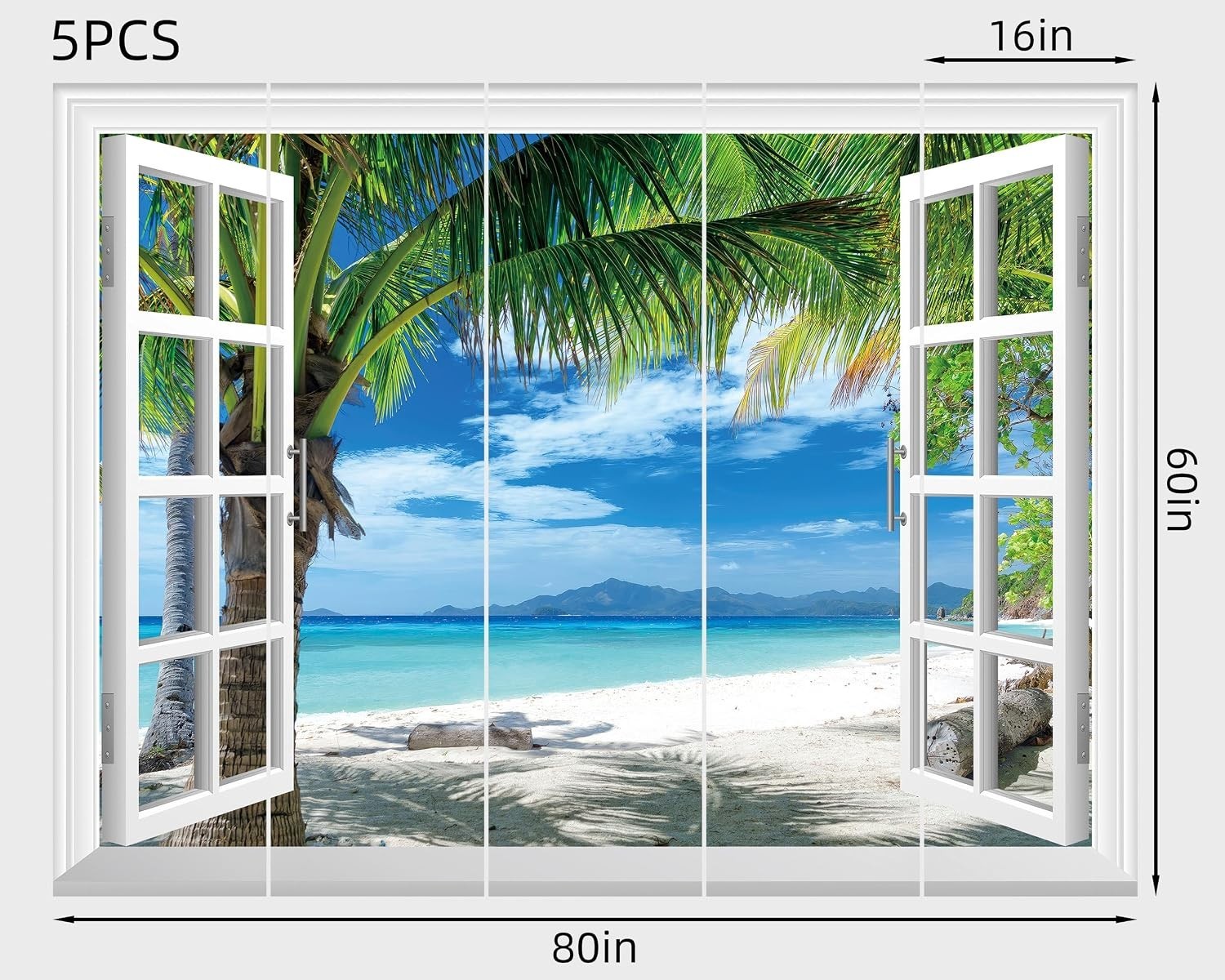 Fake Window Wall Mural – Beach Palm Trees Faux Win